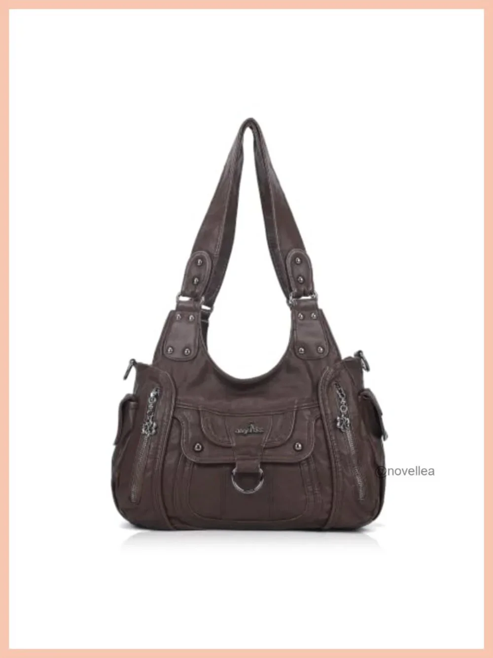 Vegan Leather Hobo Shoulder Bag with Adjustable Strap